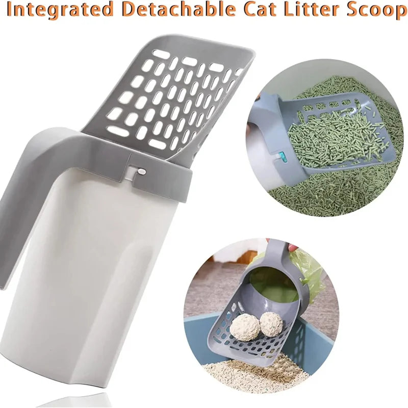 2-in-1 Self-Bagging Cat Litter Scoop with Integrated Waste Bin and Refill Bags