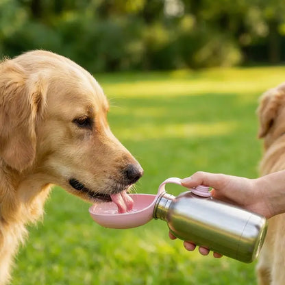 Portable Stainless Steel Dog Water Bottle with Collapsible Bowl – 285ml Leak-Proof 2-in-1 Pet Travel Dispenser for Walking, Hiking & Outdoor Adventures