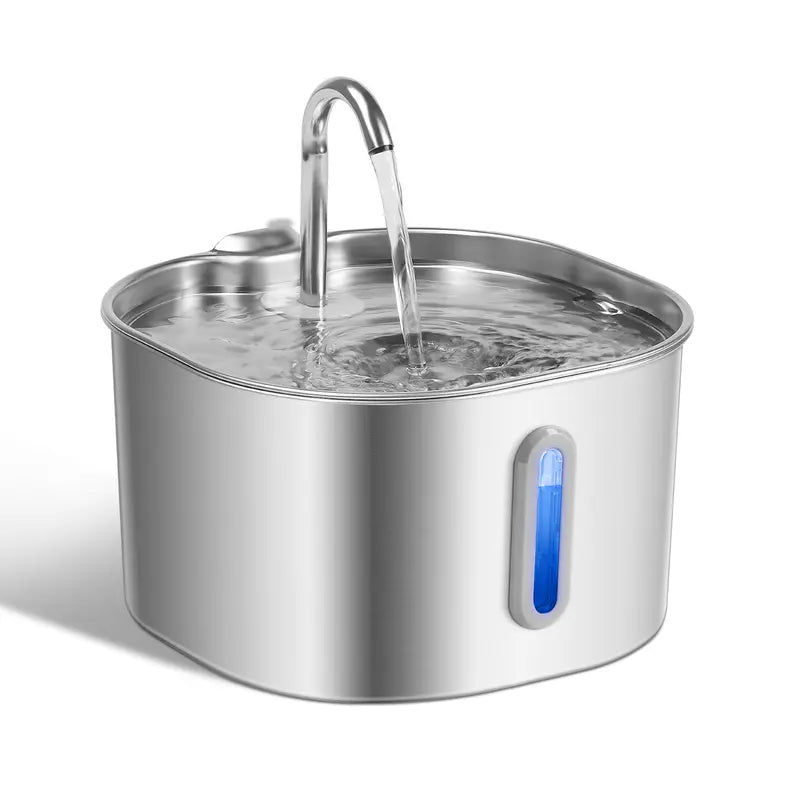 2.2L Stainless Steel Cat Water Fountain, Ultra-Quiet Automatic Pet Drinking Dispenser with LED Night Light & Water Level Window for Cats and Small Dogs