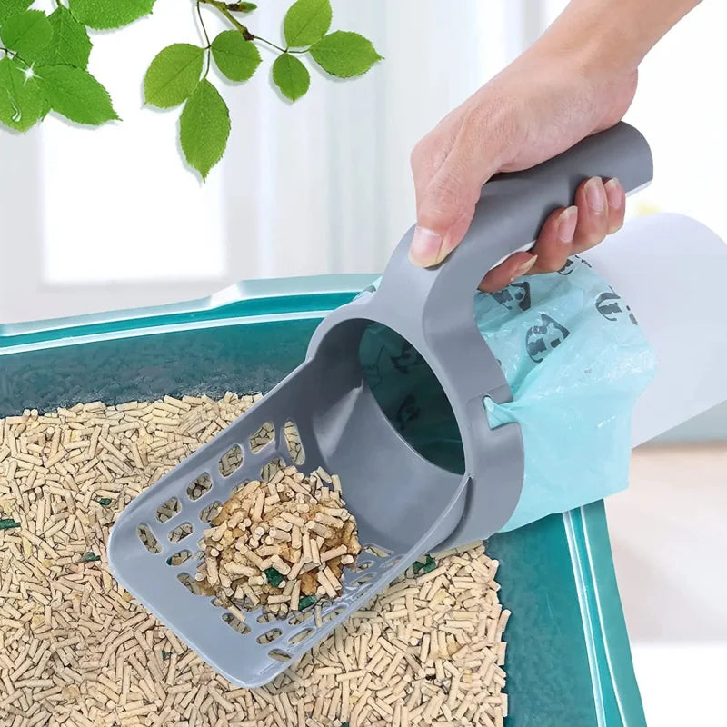 2-in-1 Self-Bagging Cat Litter Scoop with Integrated Waste Bin and Refill Bags