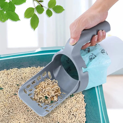 2-in-1 Self-Bagging Cat Litter Scoop with Integrated Waste Bin and Refill Bags